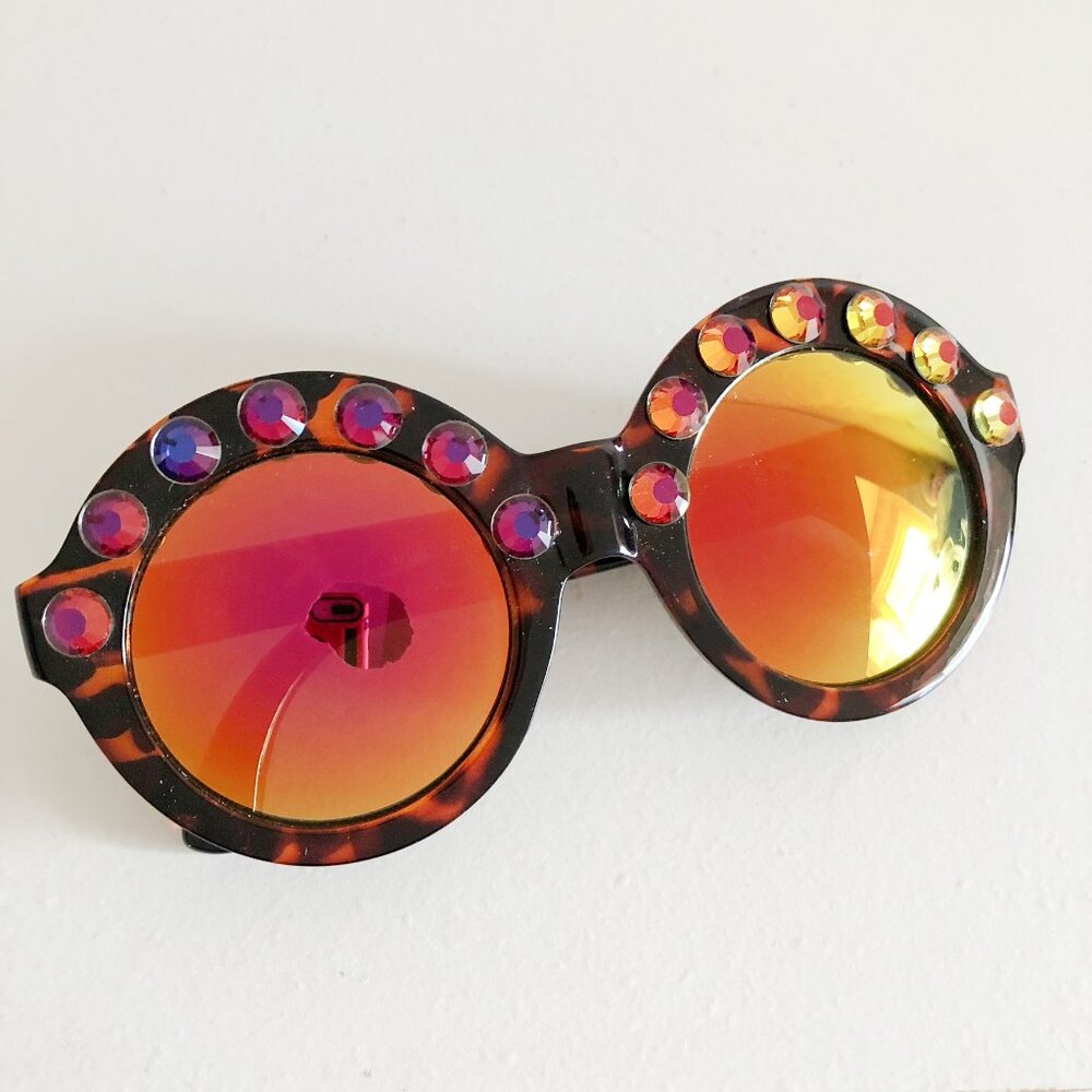 Oversized Tortoiseshell Round Sunglasses Swarovski Crystal Frames